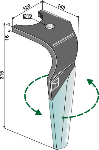 Tand för rotorharvar (DURAFACE) 315 mm, vänster