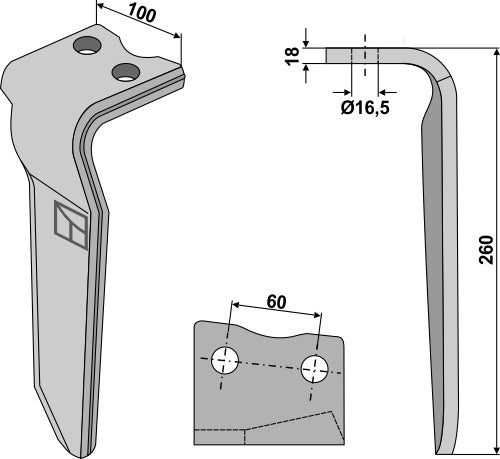 Tænder til rotorharver 260 mm, venstre