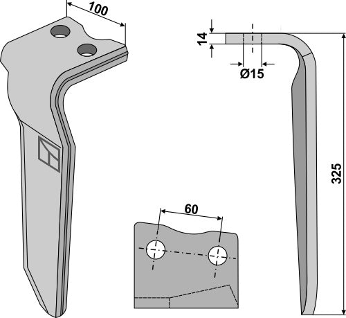 Tand för rotorkultivator 325 mm, vänster