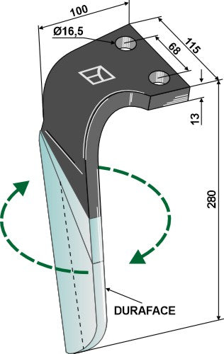 Tine for rotary harrows (DURAFACE), right