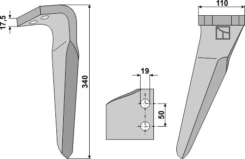 Tine for rotary harrows, right