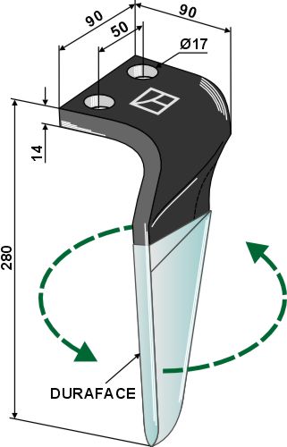 Tine for rotary harrows (DURAFACE) 280mm, left
