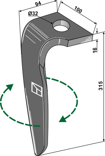 Tand till rotorharv, höger