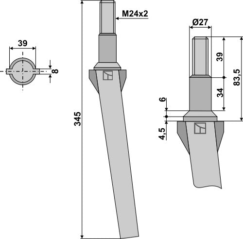 Tine for rotary harrows 345mm