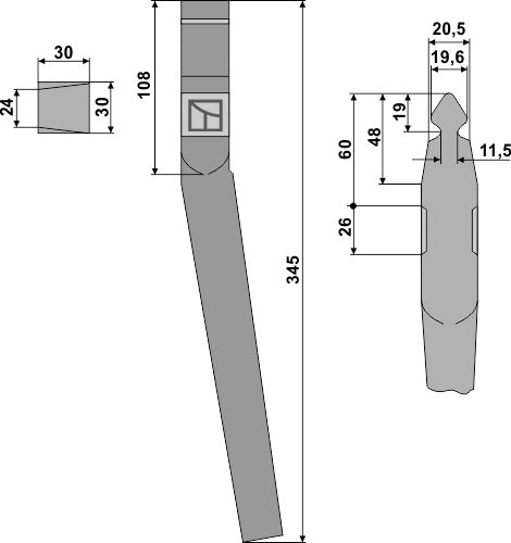 Tänder för rotorkultivatorer 345 mm