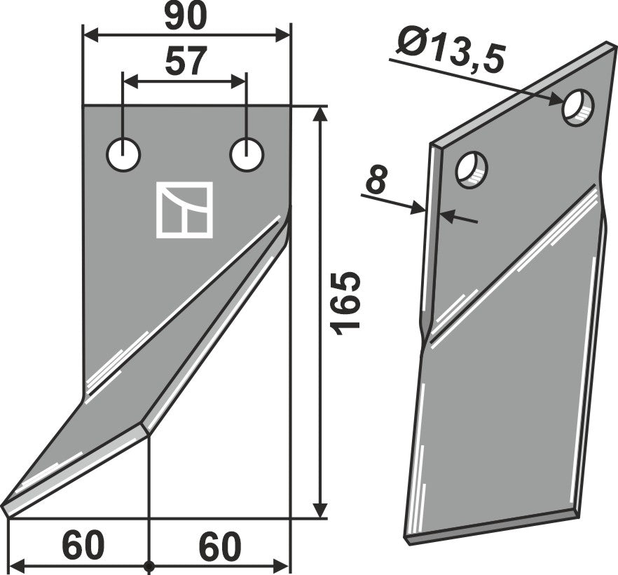 Rotary tine 210x90mm, left