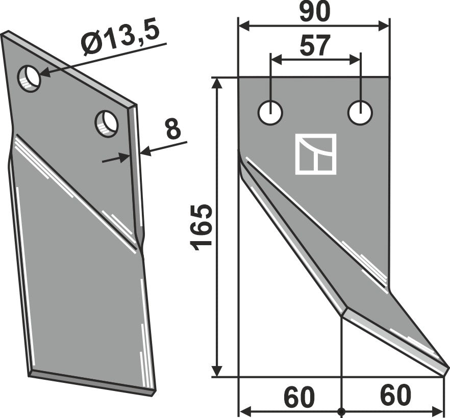 Pyörivä piikki 210 x 90 mm, oikea