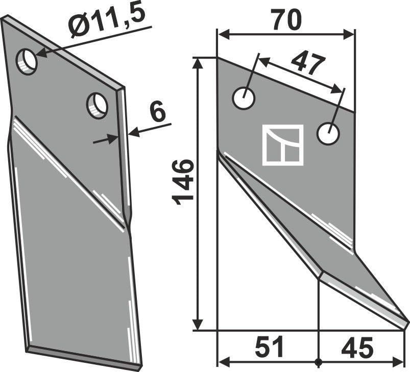 Rotary tine 180x70mm, right
