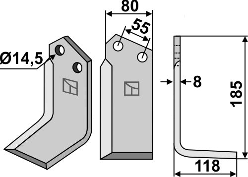 Klinge 185 x 80 mm, højre