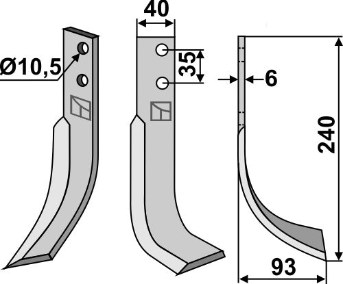 Blad 240x40mm, høyre