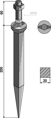 Sead harrow tand af borstål med oval hals på tværs af bevægelsesretningen