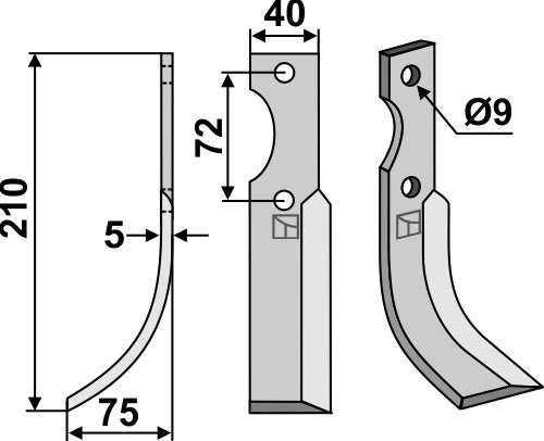 Klinge 210 x 40 mm, venstre