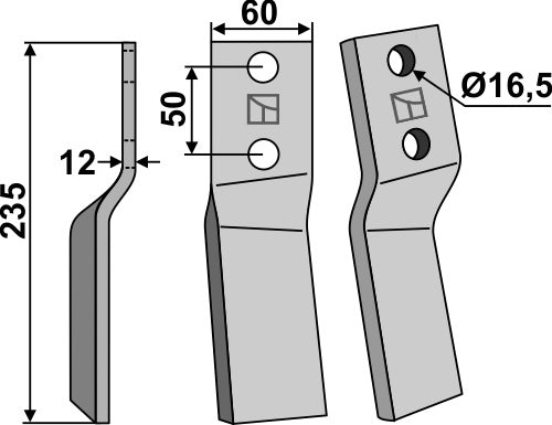 Roterende tand 235 x 60 mm, venstre
