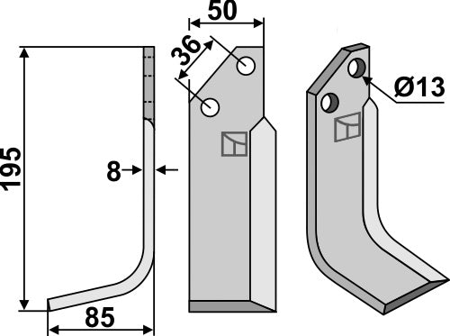 Klinge 195 x 50 mm, venstre
