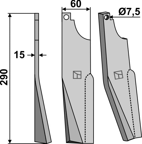 Roterende tand 290 x 60 mm, venstre