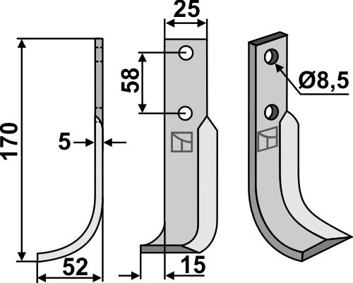 Klinge 170 x 25 mm, venstre