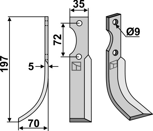 Klinge 197 x 35 mm, venstre