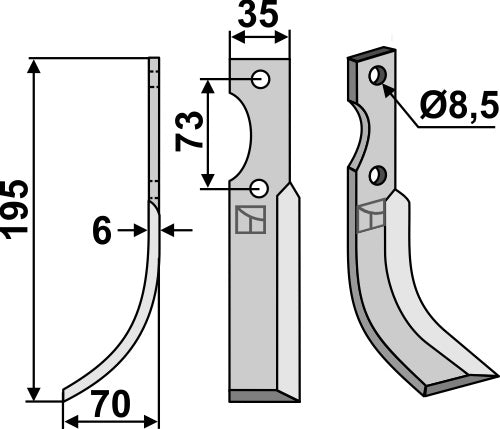 Klinge 195 x 35 mm, venstre