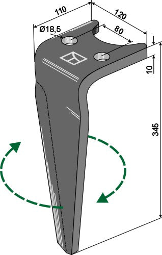 Tænder til rotorharver 345 mm, højre