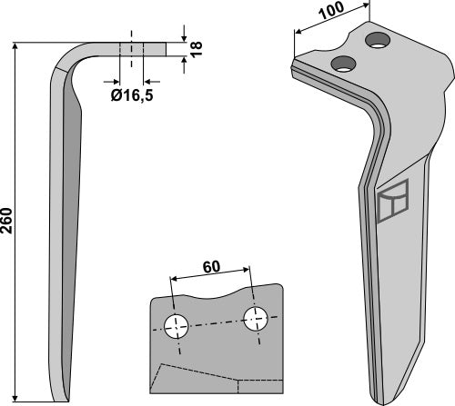 Tænder til rotorharver 260 mm, højre