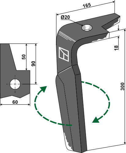 Tænder til rotorharver 300 mm, højre