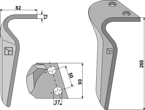 Tænder til rotorharver 260 mm, højre