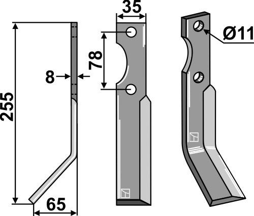 Roterende tand 255 x 35 mm, venstre
