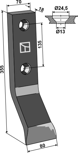 Kultivaattorin terä 355 mm