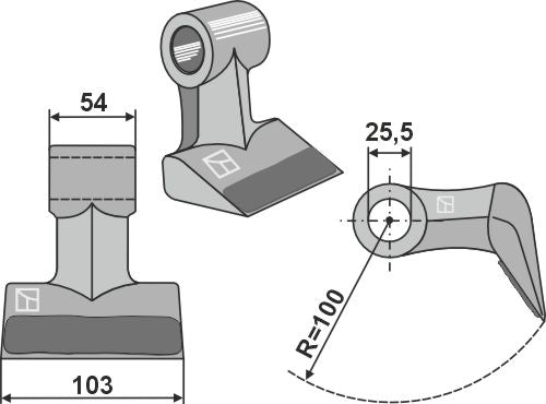 Hammer flail hitsatulla kovapinnoitteella 103x54mm