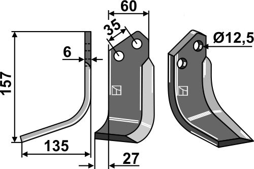 Terä 157 x 60 mm, vasen