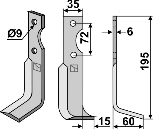 Terä 195 x 35 mm, oikea