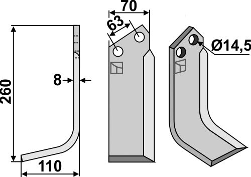 Terä 260 x 70 mm, vasen