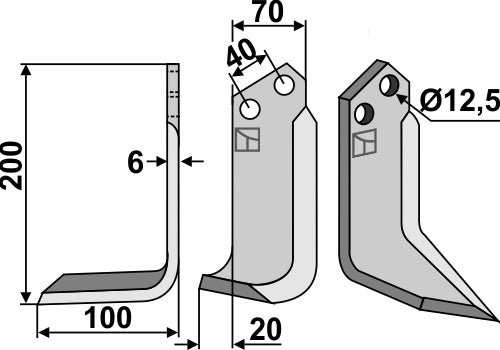 Terä 200 x 70 mm, vasen