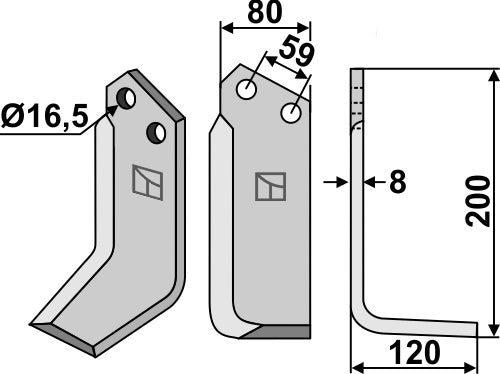 Terä 200 x 80 mm, oikea