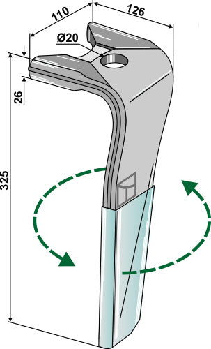 Pyörivän äesän piikki (DURAFACE) 325 mm, vasen