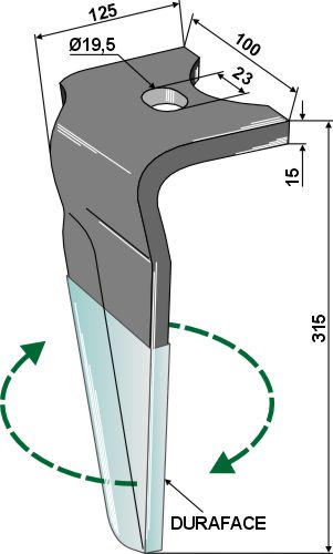 Pyörivien äesien piikki (DURAFACE) 315 mm, oikea