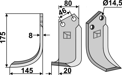 Terä 175 x 80 mm, vasen