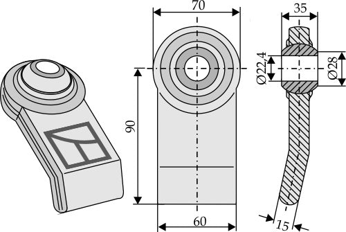 Kuleleddterminaler for trekkstenger som skal sveises
