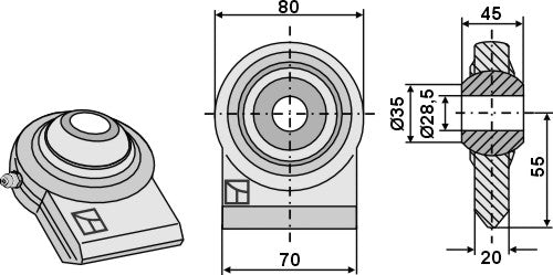 Kuleleddterminaler for trekkstenger som skal sveises