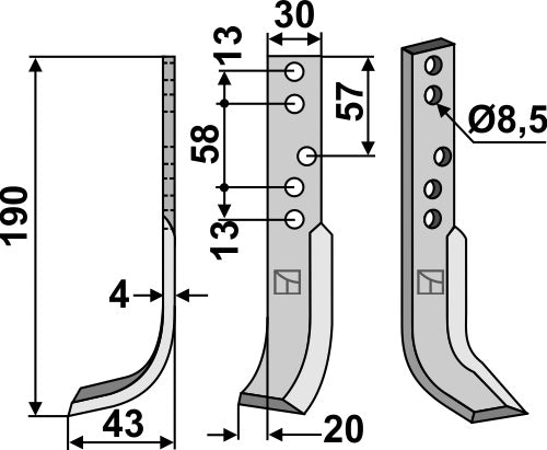 Blad 190x30mm, venstre
