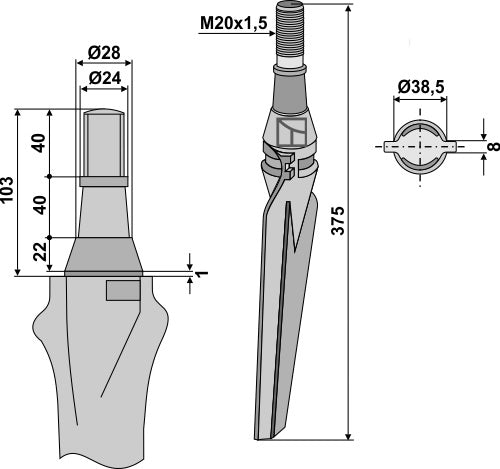 Tind for rotorharver 375 mm, venstre
