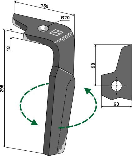Tind for rotorharver 295 mm, venstre