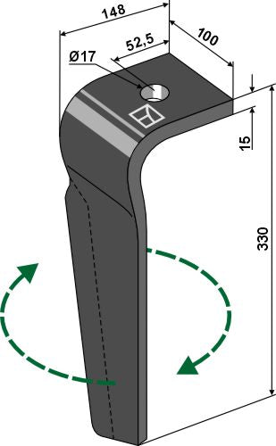 Tind for rotorharver 330 mm, høyre