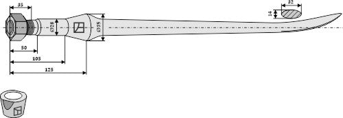 Skedformad tand 900 mm