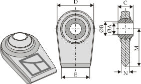 Kulledsterminaler för nedre länkar som ska svetsas