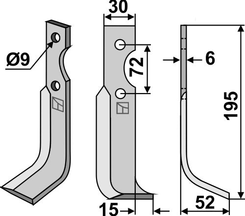 Blad 195 x 30 mm, höger