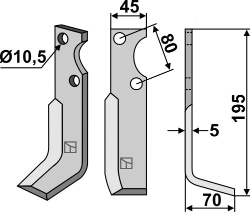 Blad 195 x 45 mm, höger