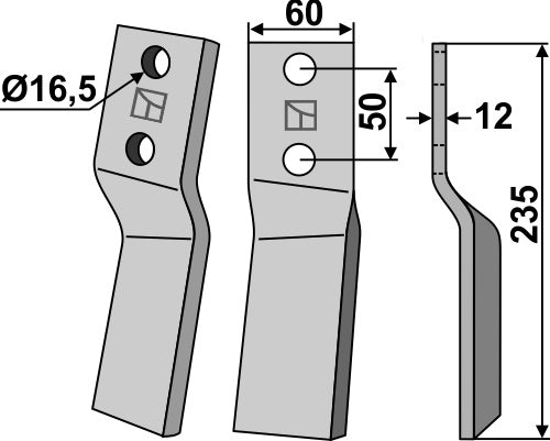 Rotationspinne 235x60 mm, höger
