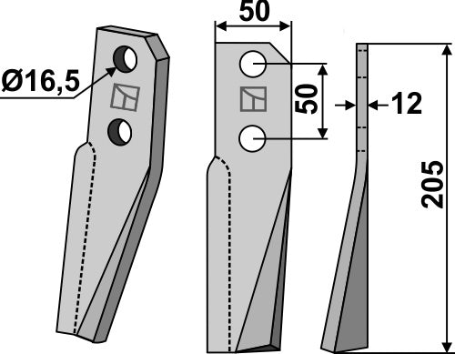 Rotationspinne 205x50 mm, höger