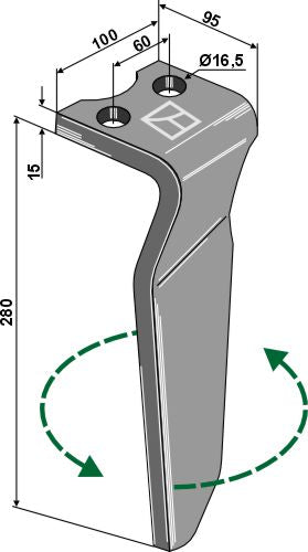 Tand för rotorkultivator 280 mm, vänster